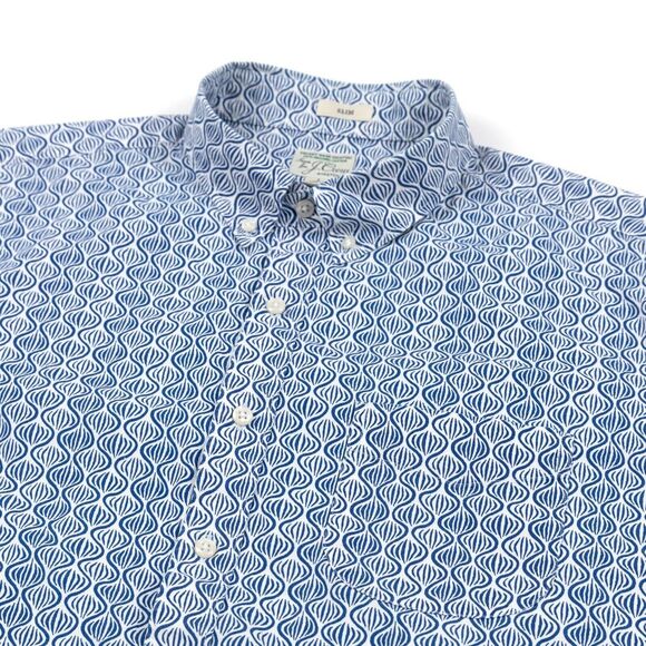 J. Crew Other - J Crew‎ Shirt Mens Large Slim Stretch All Over Geometric Blue White Button Down